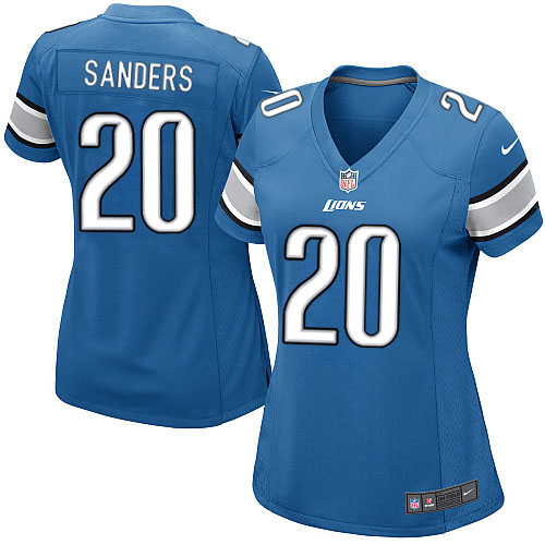 Women's Game Barry Sanders Nike Jersey Light Blue Home - #20 NFL Detroit Lions